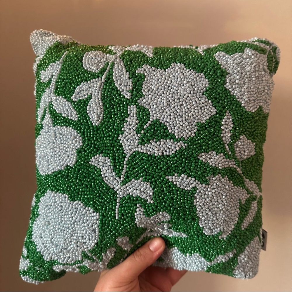 Kate spade x target Green and blue Beaded Floral Pillow 12x12 NWT